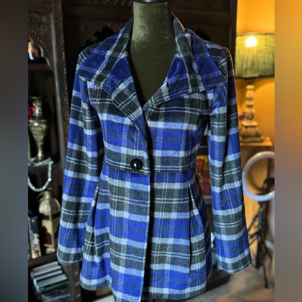 mac & jac blue and black flannel jacket size xs